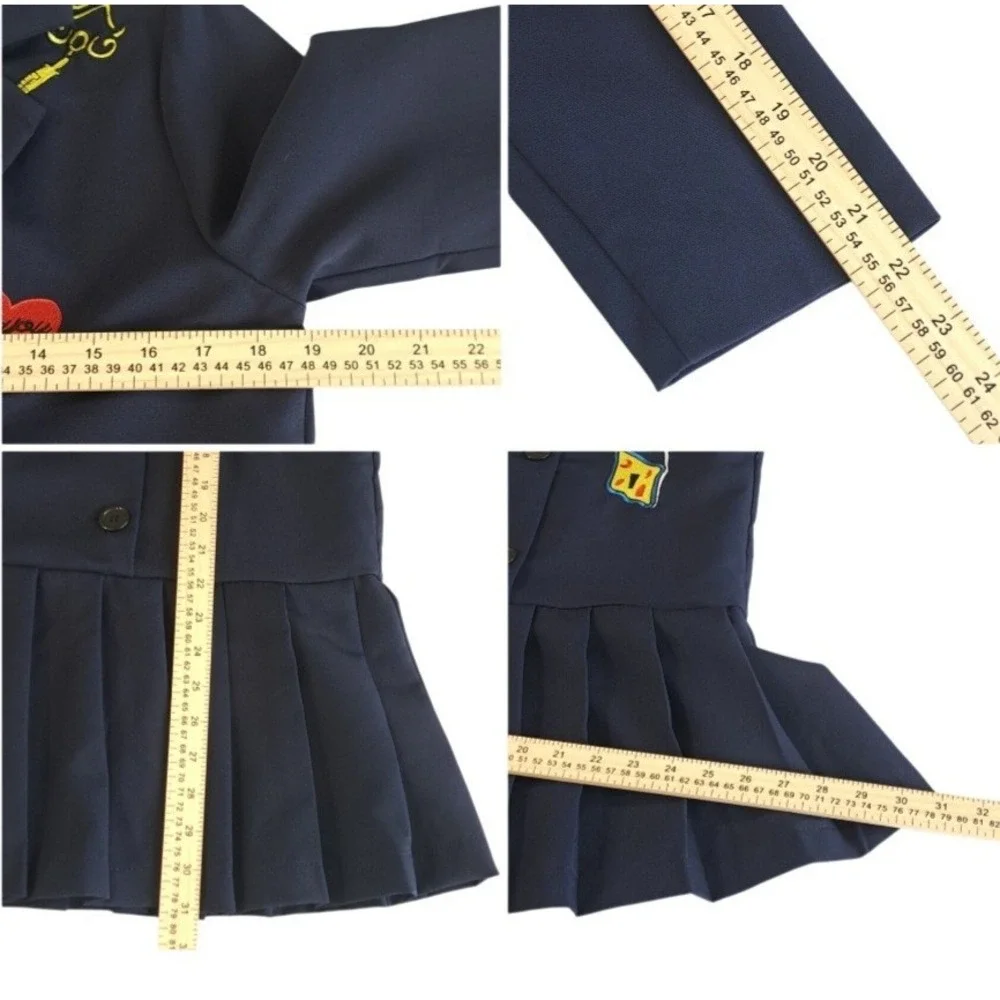 Blanc Jo Studio Blazer‎ Dress Medium Blue Embroidered Double Breasted Pleated